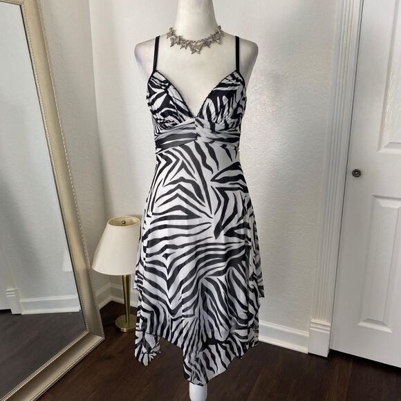 Y2K Grunge Layered Euro chic Black White Micro Mesh Zebra Print Midi Dress S - Picture 8 of 8